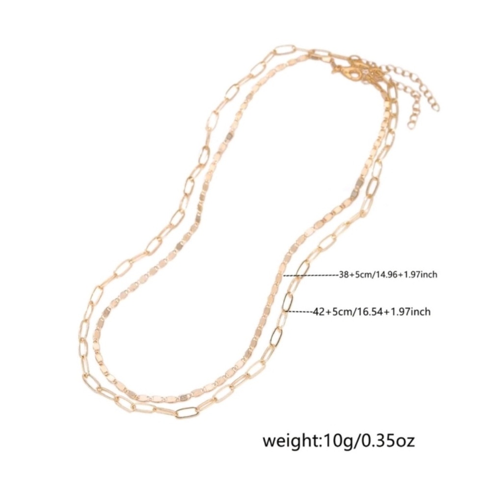 Anthropologie Jordan Layered Paperclip 2 Gold Chains Necklace - Picture 2 of 2